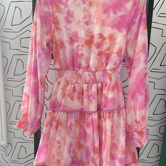 Japna Floral Pink Short Ruffle Mini Tiered Smock Waist Dress Misa , Size Medium - Picture 8 of 10